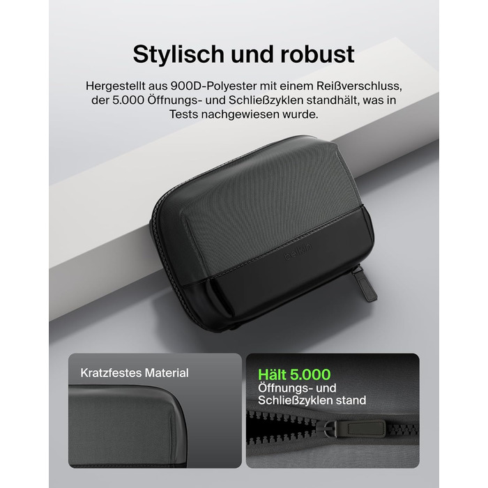 Органайзер для електроніки та аксесуарів Belkin для подорожей: сумка для iPhone, Powerbank, зарядного пристрою, Apple Pencil та AirTag, міцний м'який матеріал
