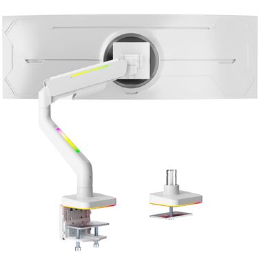 Кріплення для монітора ARES WING RGB - тримач для ігрового монітора, 17-49 дюймів, підходить для важких (20 кг) та вигнутих моніторів, регульована висота, для геймерів (білий)