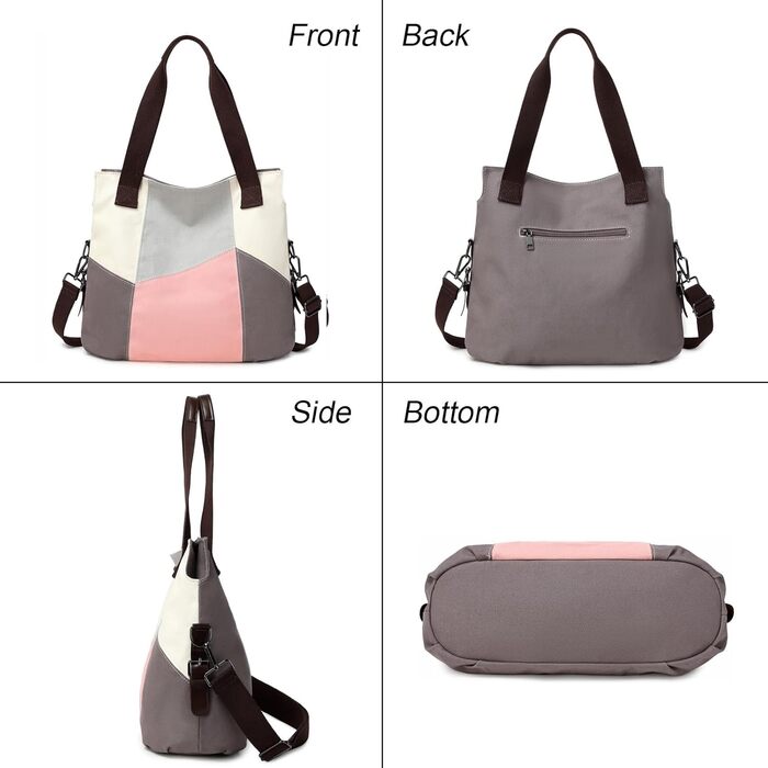 Сумка жіноча Canvas через плече Hobo великої місткості, рожева - для школи, шопінгу, повсякденного використання