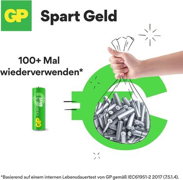 Зарядний пристрій для акумуляторів GP Charge&Save AA AAA з USB-C, 4 слоти, швидка зарядка, LED-індикатор, компактний дизайн