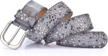 Жіночий шкіряний ремінь Stern з шипами, широкий ремінь для джинсів, регульований, сірий колір