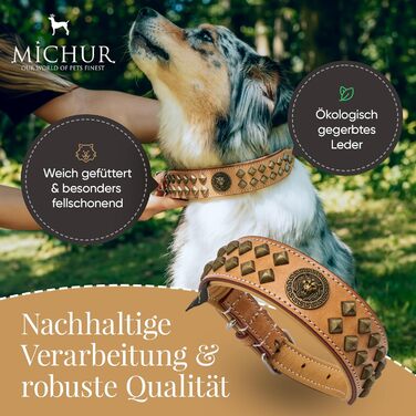 MICHUR Diego Beige Leine, Leather Dog Lead, Flat Lead, Leather Lead for Dogs, MATCHES the Diego Brown Beige Gold Collar, Size 150cm x 2.5cm (Neck circumference 47-54cm)
