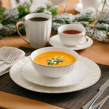 BTaT - White Coffee Cups, Set of 6, 340 ml, White Porcelain with Gold Rim, Coffee Cup Set, Hot Chocolate, Ceramic Mug, Large Cups for Coffee, Hot Cocoa Cups, Coffee Cup Set amic
