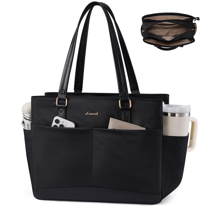 Сумка для ноутбука LOVEVOOK для жінок: велика шопер-торба для роботи, університету, школи, бізнесу (15.6 дюймів, чорна)