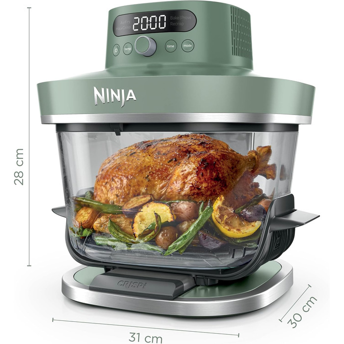 Скляна аерофритюрниця Ninja CRISPi PRO XL з 5 функціями, мохово-зелена
