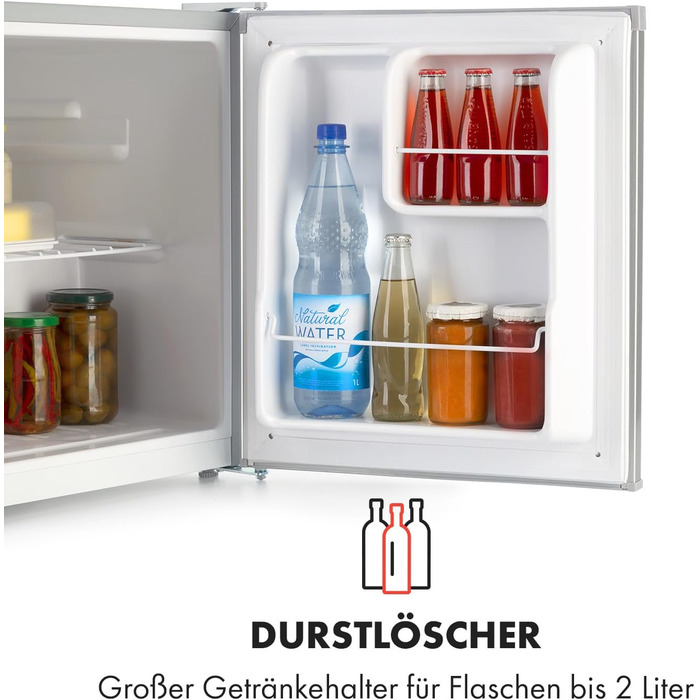 Klarstein Neo Silver Mini Fridge - 23L Compact Refrigerator for Drinks & Skincare - Quiet Operation, Adjustable Shelf