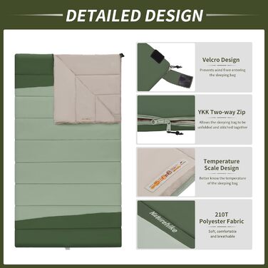 Спальний мішок Naturehike YC для 2 осіб, 3-4 сезони, для дорослих та дітей, зелений