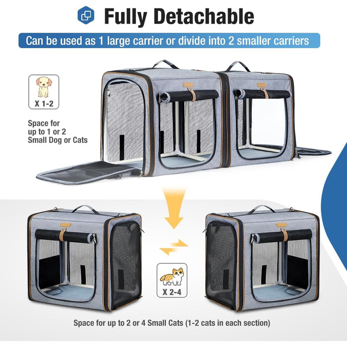 Транспортна переноска для собак та котів середнього розміру 2-в-1, сіра XL. З туалетом, мисками та килимками.