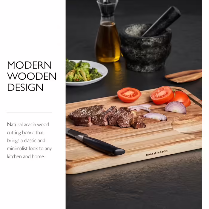 Cole & Mason Berden Cutting Board with Juice Groove, Wood Board for the Kitchen, Carving Board/Wood Cutting Board, Acacia Wood, Not Dishwasher Safe