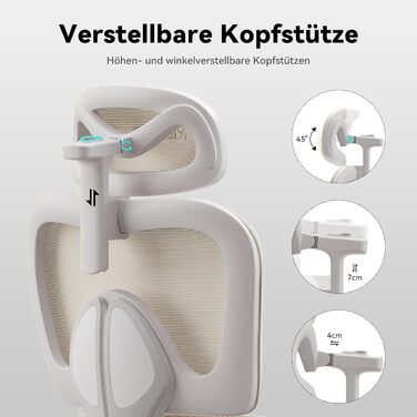 Ергономічне крісло Musso E600SE для офісу, з регулюванням поперекової підтримки, 3D підлокітники та підголівник, з підніжкою, для жінок, захист спини, бежевий