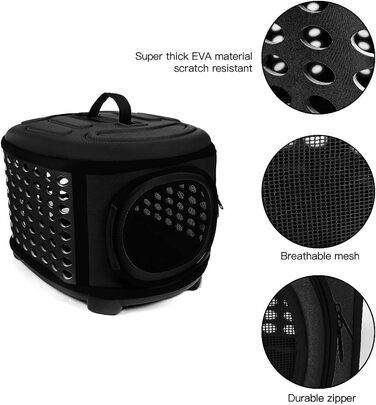 Складана переноска для кота, переноска для кота/маленьких собак, чорна, з м'яким матом