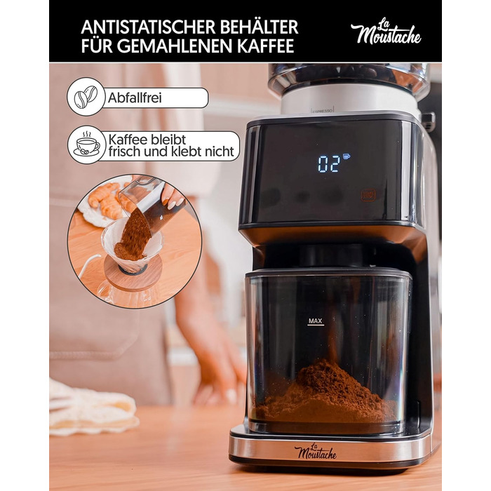 Електрична кавомолка та подрібнювач спецій La Moustache GrindMaster Silver BD-CG018, 165W, нержавіюча сталь, 350г