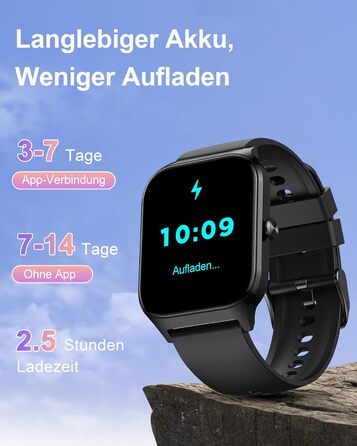 Розумний годинник Popglory для жінок та чоловіків, 100+ спортивних режимів, моніторинг здоров'я 24/7, Bluetooth, вимірювання тиску, пульсу, стресу, сну, будильник, калькулятор, крокомір, сумісний з Android та iOS, чорний