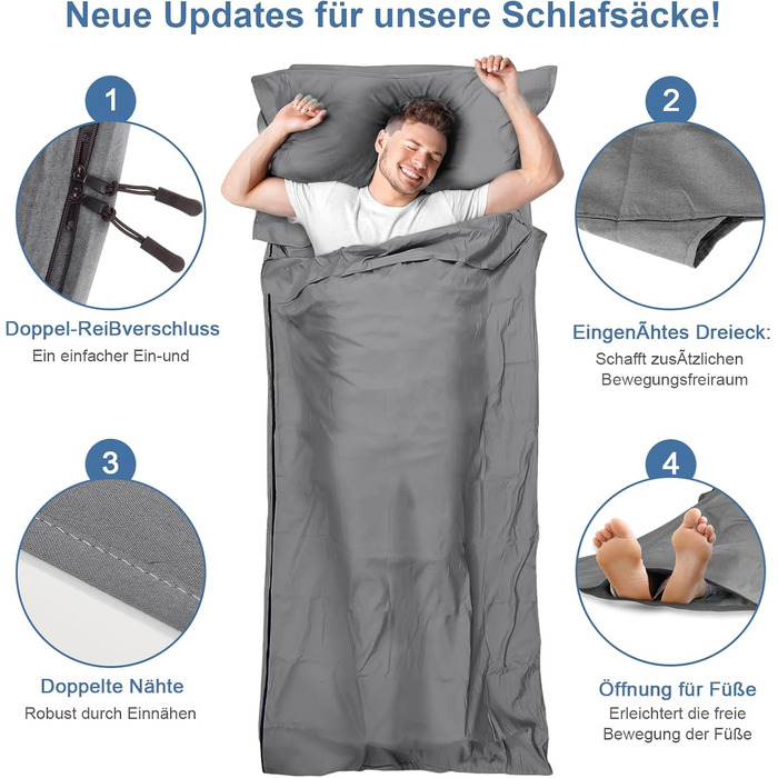 Спальний мішок туристичний 2в1 з мікрофібри, 220x95 см, для походів, хостелів та гірських притулків, зелений (сірий)