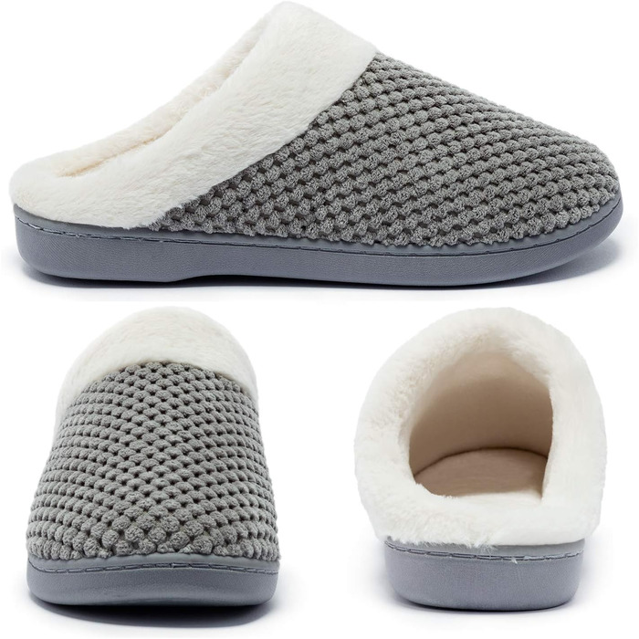 Тапочки жіночі зимові з меморі-піною, теплі, зручні, з антиковзаючою підошвою, плюшеві, легкі, для дому, сірі, 40/41 EU