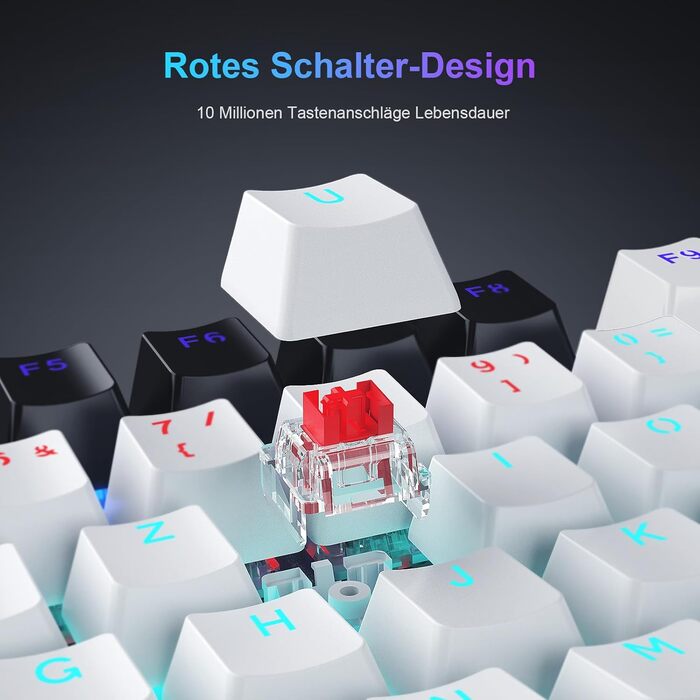 Механічна ігрова клавіатура TECURS бездротова, 80% TKL з підсвічуванням, Red Switch, QWERTZ, для ПК, ноутбука, Windows, чорно-біла