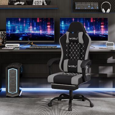 WOLTU Gaming Chair with Massage Function, Computer Chair with Pocket Spring Cushion, Ergonomic Gamer Recliner, Swivel Chair with Headrest, Lumbar Pillow, Footrest, Mesh Fabric, Black+Grey, GS15szg Black+grey Mesh Fabric