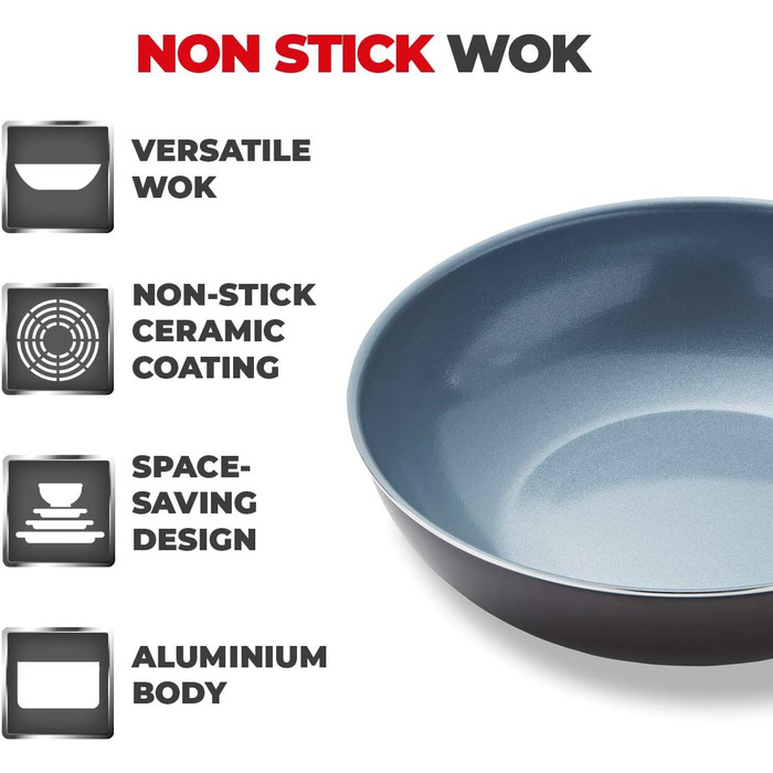 Набір посуду Tower Freedom T800203 (3 шт.) з керамічним покриттям, сірий, графіт, алюміній (24 та 28 см сковороди, вок 28 см)