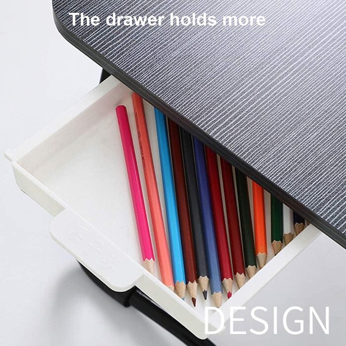 Настільний столик для ліжка з ящиком для зберігання, тримачем для чашки та планшета, складний столик-підставка для ноутбука, чорний (23,6 дюйми)