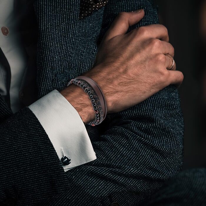 Чоловічий шкіряний браслет з магнітною застібкою Lederarmband, коричневий, 19.5 см + Подарункова коробка