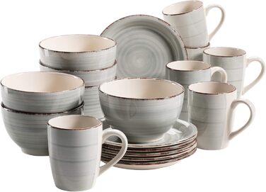 MÄSER Bel Tempo II Сервіз для сніданку на 6 осіб, вінтажний стиль, ручне розмальовування, 18 предметів, блакитний, кераміка, стоунгерд