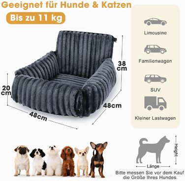 Mixjoy Dog Car Seat - Washable & Memory Foam - for Small to Medium Dogs - Rear & Front Seat - Grey