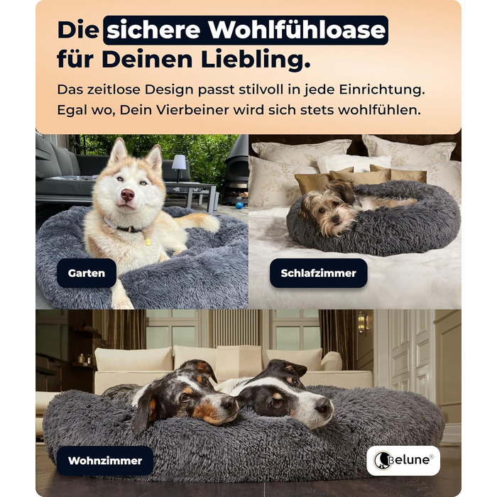 Belune® Лежанка для собак [знімний, washable cover] - Оригінал - [L, 100 см, темно-сірий] Корзина для собак, ліжко для котів, лежанка для собак, м'яка лежанка для собак великих, середніх та маленьких собак L (100 см) Темно-сірий