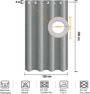 Штора для душу YISURE без гачків, льон вигляд, водонепроникна, 120x200 см, сіра. Текстильна штора для ванної кімнати, машинне прання