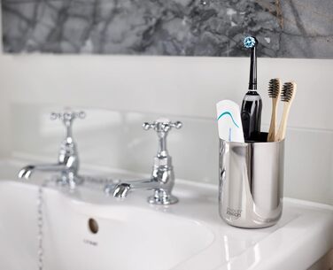 Joseph Joseph EasyStore - Luxus Edelstahl Zahnbürstenhalter Caddy Badezimmer Lagerung, Regular - Stainless Steel
