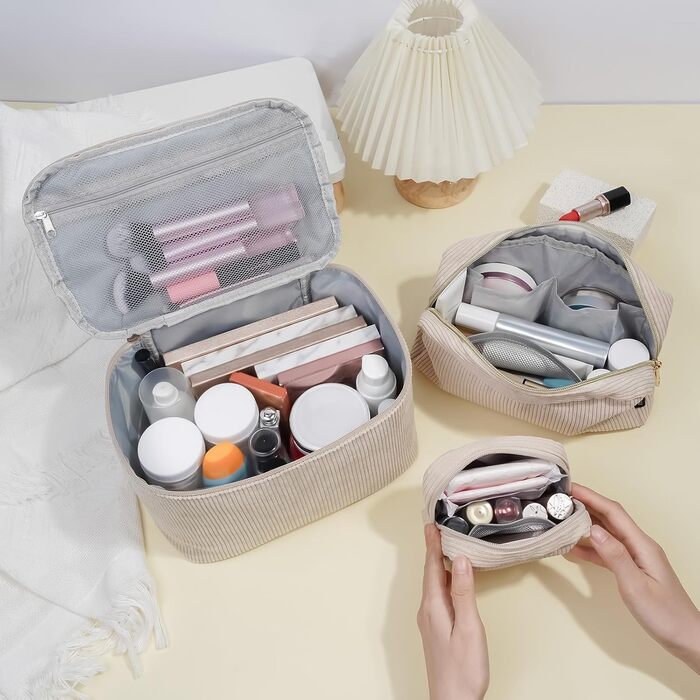 Косметичка MAGEFY для макіяжу: 2 шт. у наборі, з відділеннями, бежевого кольору, для подорожей та щоденного використання