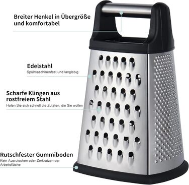 Трока для сиру та овочів з нержавіючої сталі, 4 сторони, чорна