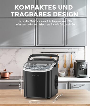 Машина для приготування льоду Ecozy: компактна, самоочисна, 9 кубиків за 6 хвилин, 12 кг/24 години, для дому та вечірок