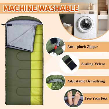 Спальний мішок Outdoor для дорослих, зимовий, 3-4 сезони, водонепроникний, 220x85 см, оливковий, з компресійним мішком