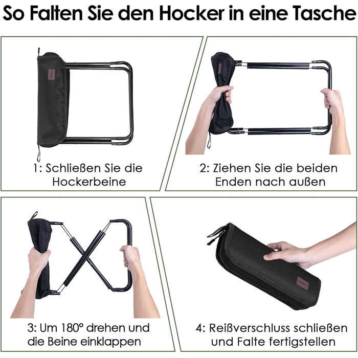 Складний туристичний стілець Mooncy, 33x26,5x32 см, до 120 кг, зелений (чорний)