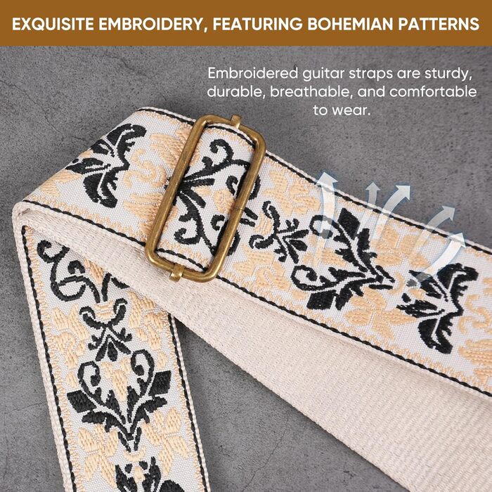 Гітарний ремінь Jacquard з вишитою бавовною та шкіряними кінцями для акустичної гітари (Gs-75-9 Yellow Jacquard)