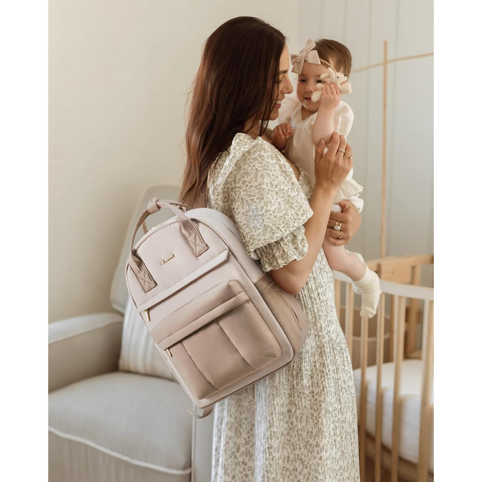Рюкзак-переноска LOVEVOOK для мами та тата: рюкзак-діаперний мішок з пеленальною підкладкою, ремені для дитячої коляски, великий, для пологового будинку, бежевий хакі (M)