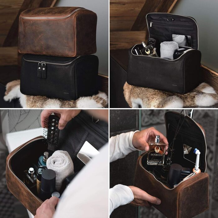 Сумка для косметики DONBOLSO® Helsinki I з натуральної шкіри коричневого кольору, для чоловіків та жінок, з можливістю підвішування