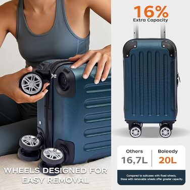 Набір валіз Boleedy 3шт, дорожні валізи, (55/66/76 см), ручна поклажа, валізи з жорстким корпусом, 360° обертання, тихі подвійні колеса, телескопічна ручка, багаж (S, вертикальна лінія, темно-зелений)