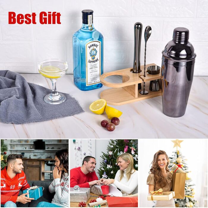 Набір шейкер для коктейлів, 5 предметів, 750 мл, нержавіюча сталь, професійний барменський набір, комплект для приготування Мартіні, барний інструмент для дому, з рецептами коктейлів (сірий)