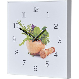 Levandeo Wall Clock, 30x30cm - Picture Clock for Kitchen, Herbs, Spices, Cooking, Decoration (PVC White)