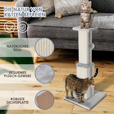 Zonema Kratzbaum-Kratzstamm Scratching Post with 80 cm Scratching Column for Small and Large Cats, Sisal Rope Cat Scratching Post with 1 Interactive Ball, Scratching Post Cat Furniture, for Indoor Activity, Play (79cm Scratching Post, Grey)