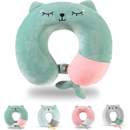 Подушка для шиї дитяча та доросла, у вигляді тваринки, 33x30 см, Memory Foam, для подорожей, літака (зелена)