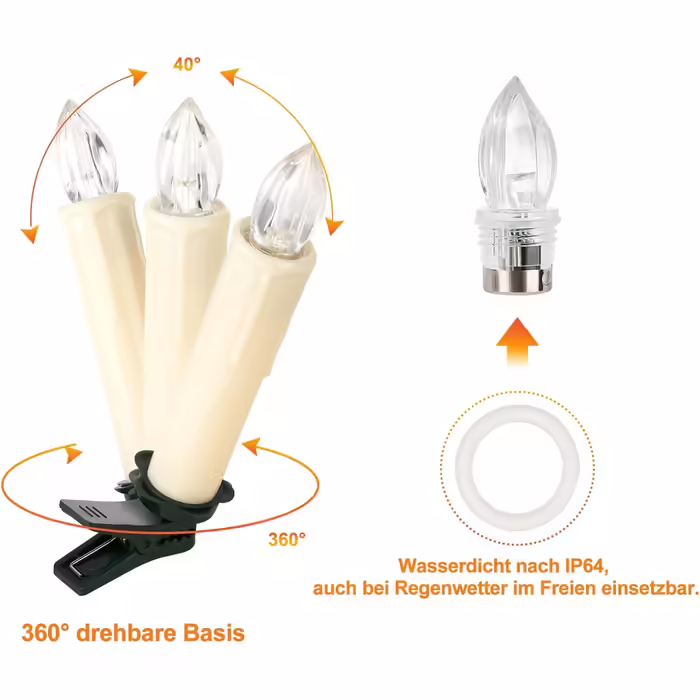 YunSheng 30 LED Christmas Tree Candles with Remote Control Timer, Warm White Christmas Tree Candles Cordless, Battery-Powered Flameless Flickering Christmas Tree Lights, Waterproof, Christmas Decoration