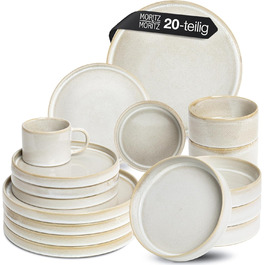 Moritz & Moritz Castello 20-Piece Dinnerware Set - Beige Stoneware Dinner Set for 4 - Includes Dinner Plates, Dessert Plates, Soup Plates, Bowls, and Cups