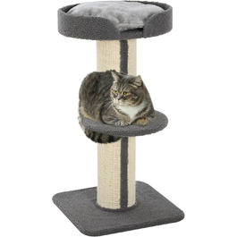 PawHut Cat Tree Small 91 cm Cat Tree with Cat Bed, Cat Scratching Post Play Tree Scratching Post with Platform for Cats up to 5 kg Sisal Lambswool (Grey)