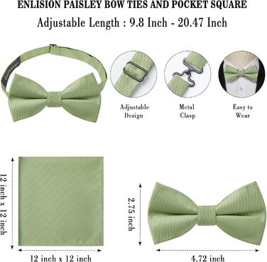 Енлізіон краватка-метелик для чоловіків з кишеньковим хустинкою - Комплект краватки-метелика та хустинки для весілля, костюма, з подарунковою коробкою (світло-зелений)