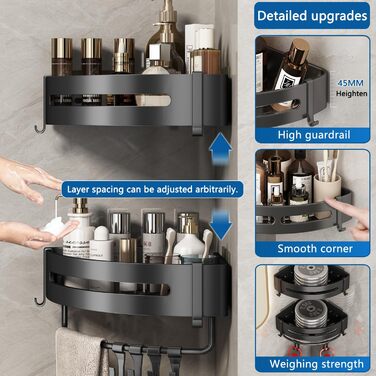 FOXWHALE Shower Shelf No Drilling, Corner Shower Rack Black, 2 Pack Triangle Shower Basket, Bathroom Shelf Bathroom Rack, Shower for Bath Kitchen Toilet Shampoo and Shower Gel (Triangular)