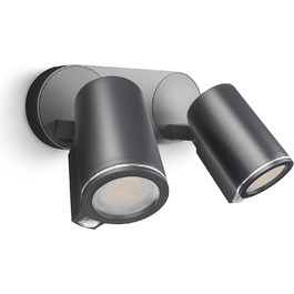 Steinel LED Spotlight DUO SC Connect, smart outdoor wall light, motion sensor, dimmable, controllable via app, schedule function, 7 W, 3000K, Anthracite (manual control)
