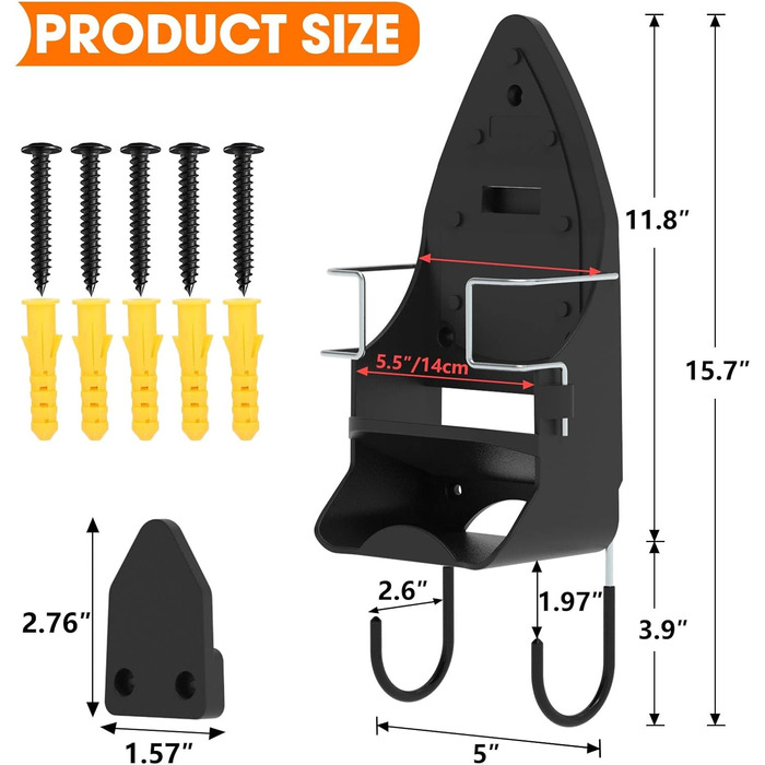Підставка для праски, кріплення для гладильної дошки, чорна, для дому, ванної кімнати та пральні, електрична, до 13,7 см