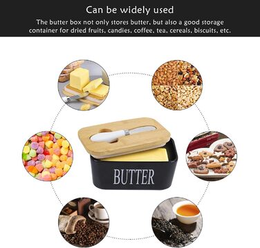 Porcelain butter dish with lid, airtight silicone butter keeper for butter, nuts, cheese, plus butter spreader.